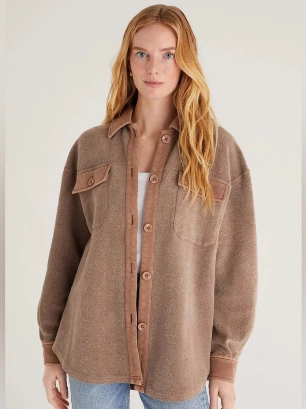 Z Supply Washed Utility Shacket in Dusty Tan/Brown (SM)
